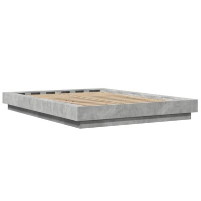 vidaXL Cadre de lit et lumières LED sans matelas gris béton 140x190 cm