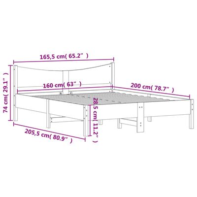 vidaXL Cadre de lit sans matelas blanc 160x200 cm bois de pin massif