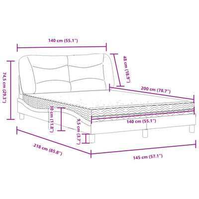 vidaXL Lit avec matelas marron foncé 140x200 cm tissu