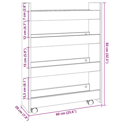 vidaXL Chariot de rangement étroit 4 niveaux vieux bois