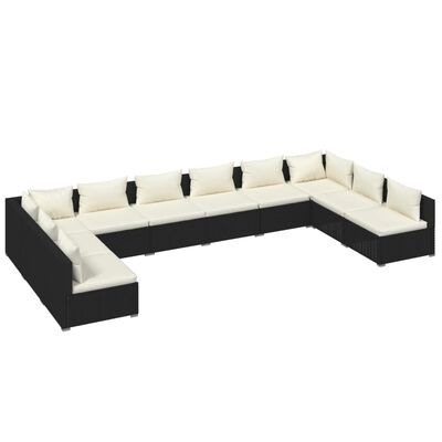 vidaXL Salon de jardin 10 pcs avec coussins Résine tressée Noir