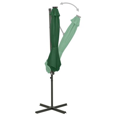 vidaXL Parasol de jardin en porte-à-faux et mât et lumières LED vert