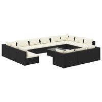 vidaXL Salon de jardin 14 pcs avec coussins Noir Résine tressée