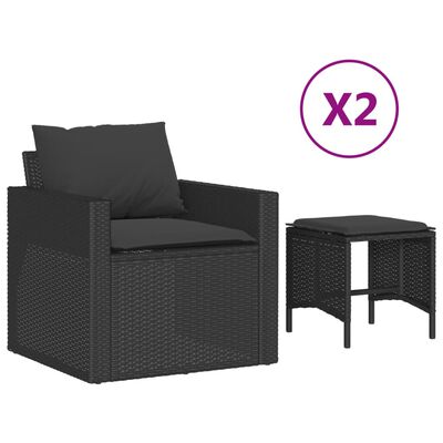 vidaXL Salon de jardin 4 pcs avec coussins noir résine tressée