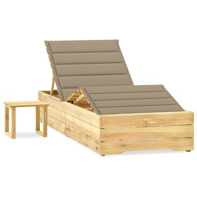 vidaXL Chaise longue de jardin avec table et coussin Pin imprégné