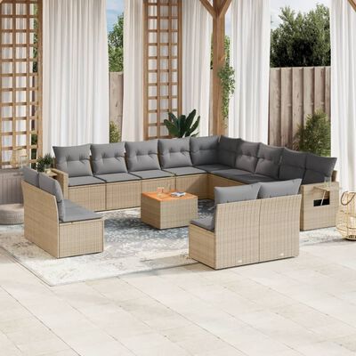 vidaXL Salon de jardin avec coussins 14 pcs beige résine tressée