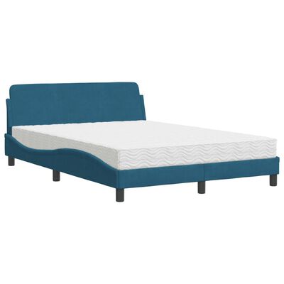 vidaXL Lit avec matelas bleu 140x190 cm velours