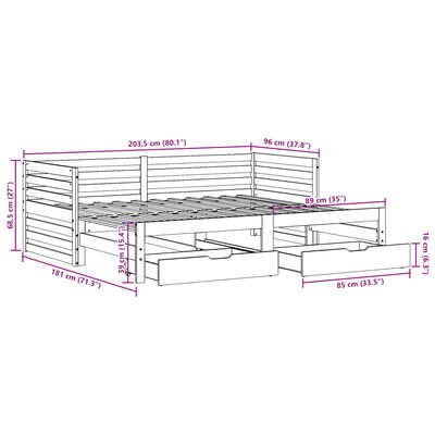 vidaXL Lit de jour avec tiroirs blanc 90x200 cm bois de pin massif