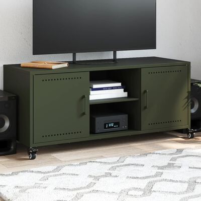 vidaXL Meuble TV vert olive 100,5x39x43,5 cm acier