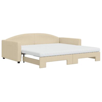 vidaXL Lit de jour avec gigogne et matelas crème 100x200 cm tissu