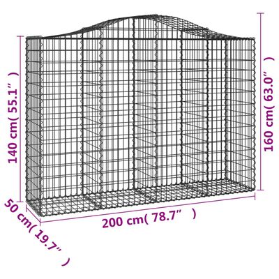 vidaXL Paniers à gabions arqués 5 pcs 200x50x140/160 cm Fer galvanisé