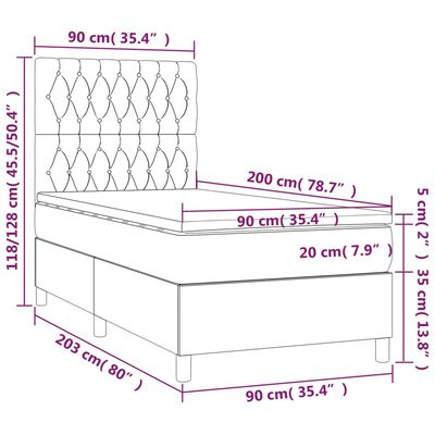 vidaXL Sommier à lattes de lit et matelas Gris clair 90x200 cm Velours