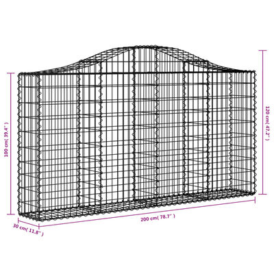 vidaXL Paniers à gabions arqués 12 pcs 200x30x100/120 cm Fer galvanisé