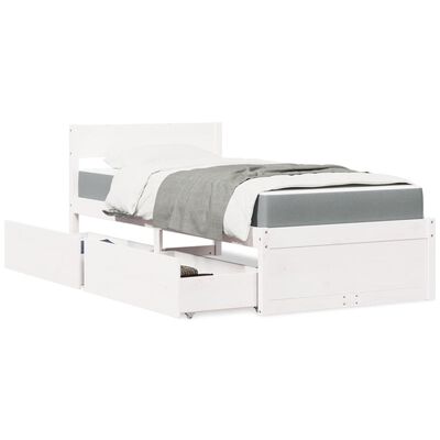 vidaXL Lit avec tiroirs et matelas blanc 90x190 cm bois massif de pin