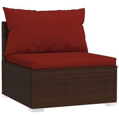 vidaXL Salon de jardin 7 pcs avec coussins Résine tressée Marron