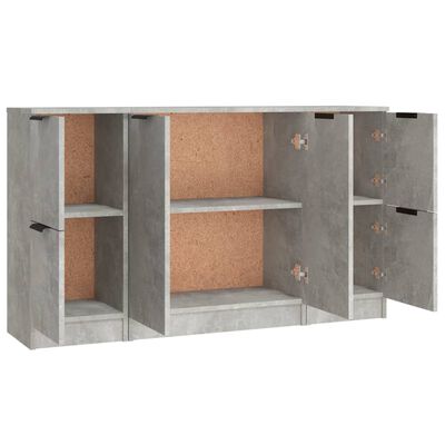 vidaXL Buffets 3 pcs gris béton bois d'ingénierie