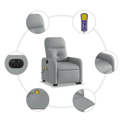 vidaXL Fauteuil inclinable de massage électrique Gris clair Tissu