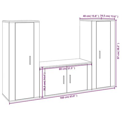 vidaXL Ensemble de meubles TV 3 pcs Blanc brillant Bois d'ingénierie