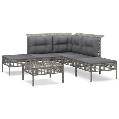 vidaXL Salon de jardin 6 pcs avec coussins Gris Résine tressée