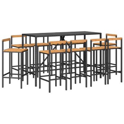 vidaXL Ensemble de bar jardin 11pcs noir poly rotin/bois massif acacia