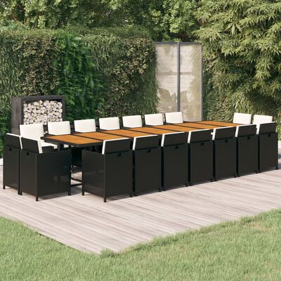 vidaXL Ensemble à manger de jardin coussins 19 pcs Noir Résine tressée