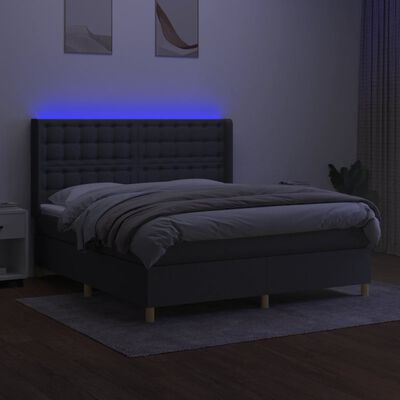 vidaXL Sommier à lattes de lit matelas LED Gris foncé 180x200 cm Tissu