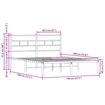 vidaXL Cadre de lit sans matelas avec tête de lit 140x190 cm