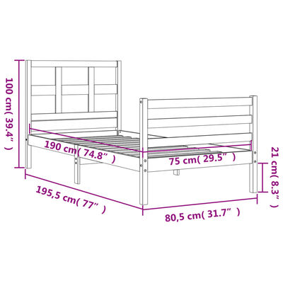 vidaXL Cadre de lit avec tête de lit blanc petit simple bois massif