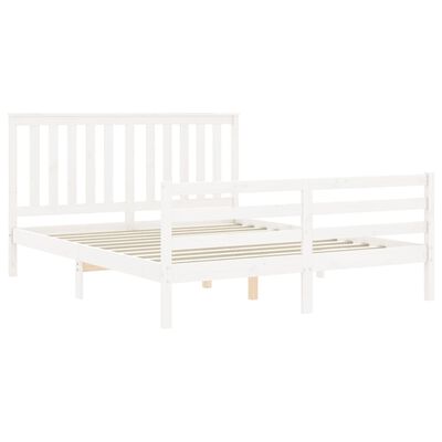 vidaXL Cadre de lit avec tête de lit blanc King Size bois massif