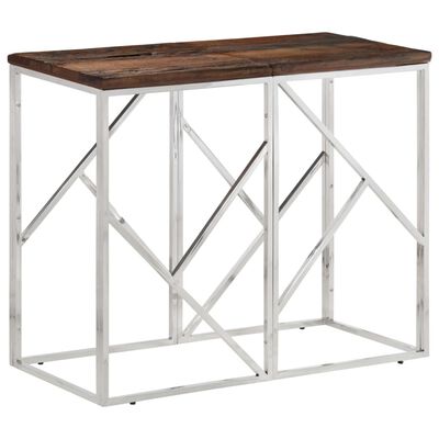 vidaXL Table console argenté acier inoxydable et bois de mélèze massif