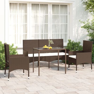 vidaXL Salon de jardin 4 pcs avec coussins Marron Résine tressée