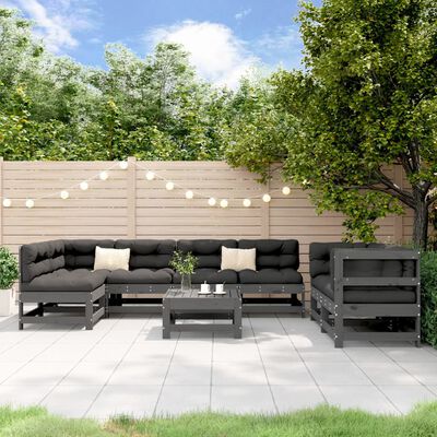 vidaXL Salon de jardin 8 pcs Gris Bois de pin massif