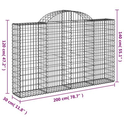 vidaXL Paniers à gabions arqués 14 pcs 200x30x120/140 cm Fer galvanisé