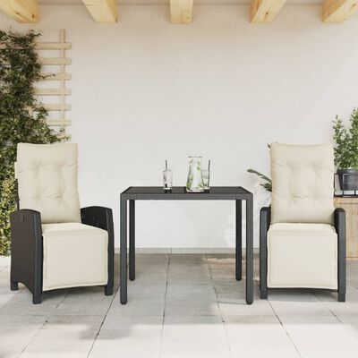 vidaXL Ensemble à manger de jardin avec coussins 3 pcs Noir