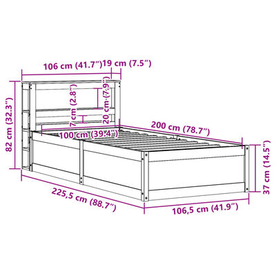 vidaXL Cadre de lit et tête de lit blanc 100x200 cm bois de pin massif