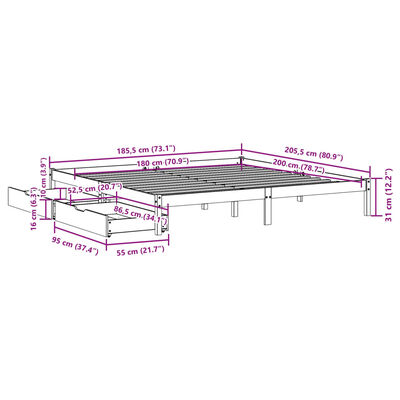 vidaXL Cadre de lit sans matelas blanc 180x200 cm bois massif de pin