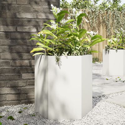 vidaXL Jardinière blanc hexagone 46x40x45 cm acier