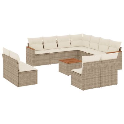 vidaXL Salon de jardin avec coussins 12 pcs beige résine tressée