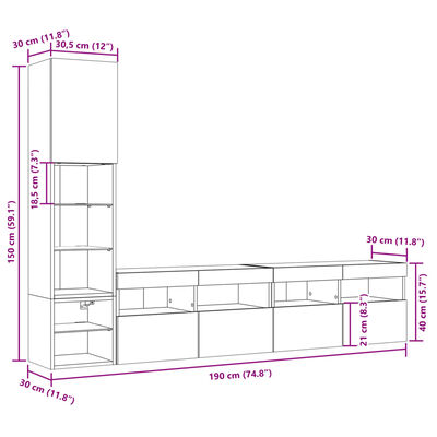 vidaXL Unités murales TV avec LED 4 pcs chêne sonoma bois d'ingénierie