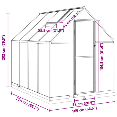 vidaXL Serre avec cadre de base argenté 224x169x202 cm aluminium