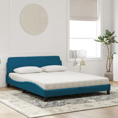 vidaXL Lit avec matelas bleu 160x200 cm velours