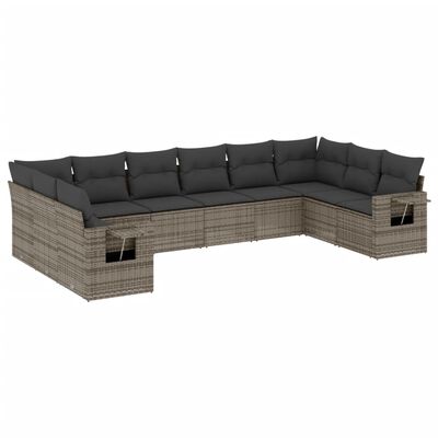 vidaXL Salon de jardin avec coussins 10 pcs gris résine tressée