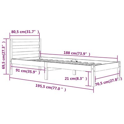 vidaXL Cadre de lit Bois de pin massif 75x190 cm Blanc petit simple