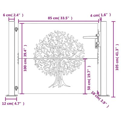 vidaXL Portail de jardin 105x105 cm acier corten conception de l'arbre