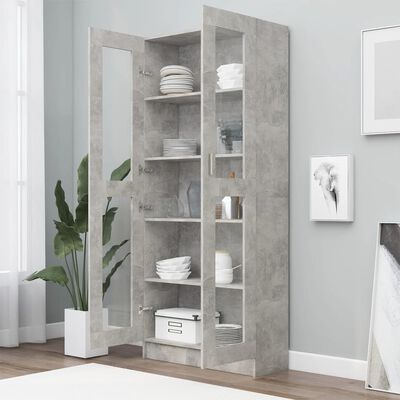 vidaXL Armoire à vitrine Gris béton 82,5x30,5x185,5 cm Bois ingénierie