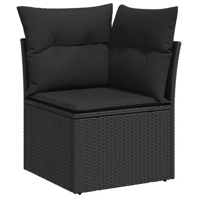 vidaXL Salon de jardin 8 pcs avec coussins noir résine tressée