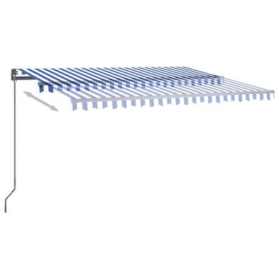 vidaXL Auvent automatique capteur de vent/LED 450x300 cm Bleu et blanc