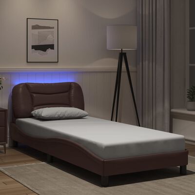 vidaXL Cadre de lit avec lumières LED marron 90x190 cm similicuir