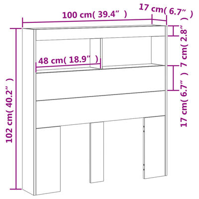 vidaXL Armoire tête de lit avec LED gris béton 100x17x102 cm