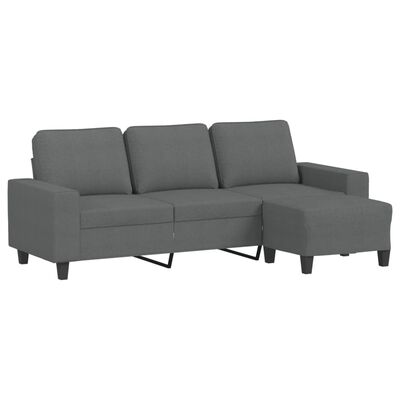 vidaXL Canapé à 3 places avec repose-pieds Gris foncé 180 cm Tissu